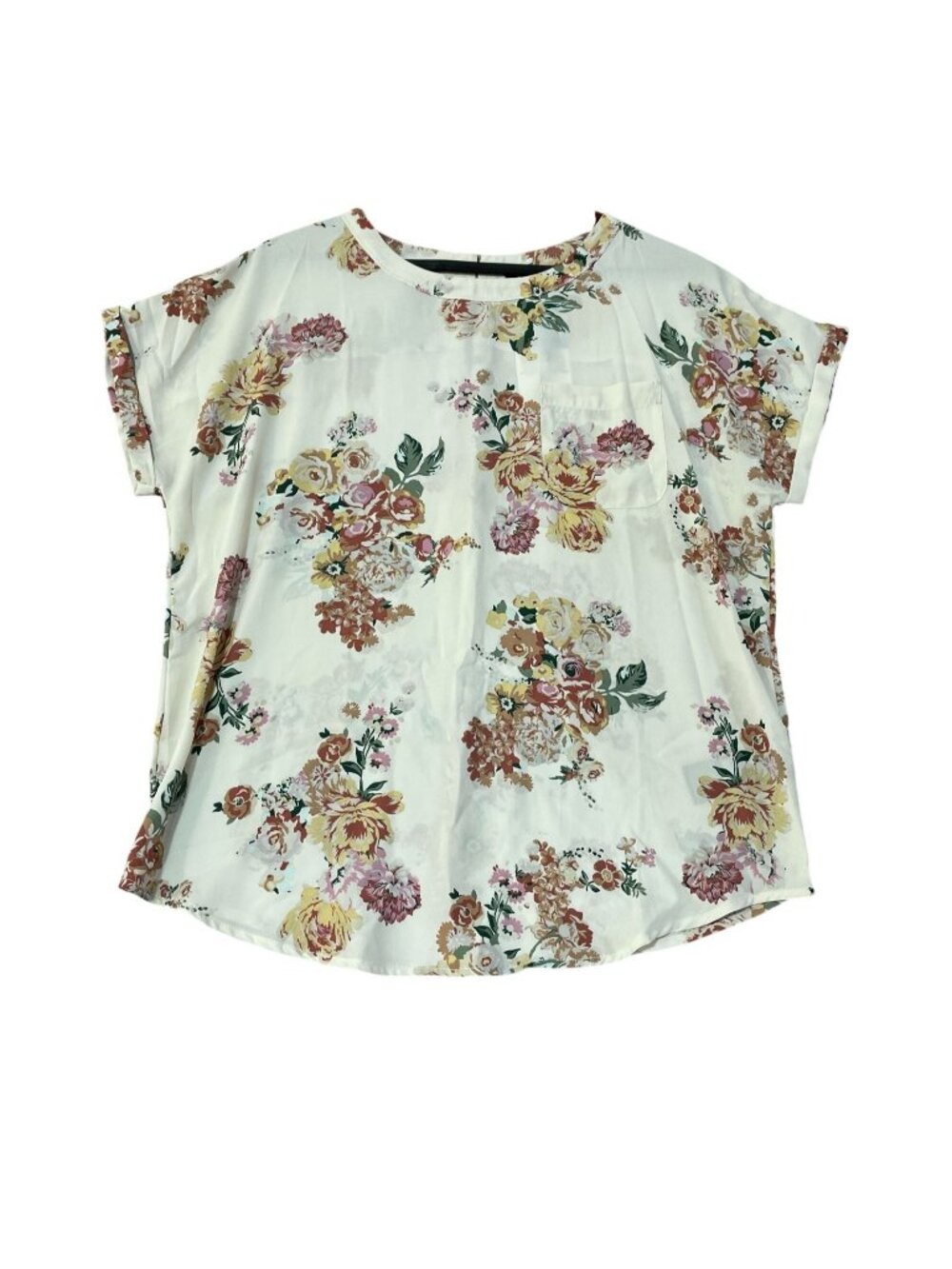 NWT Buffalo David Bitton Women's L Ivory Blossom Floral Blouse Short Sleeve